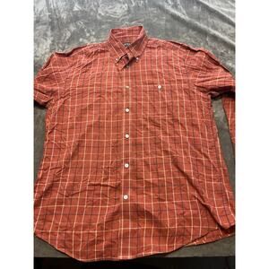 ORVIS Men's Button Down Oxford Shirt L Orange Plaid‎ long sleeve Long Sleeve
